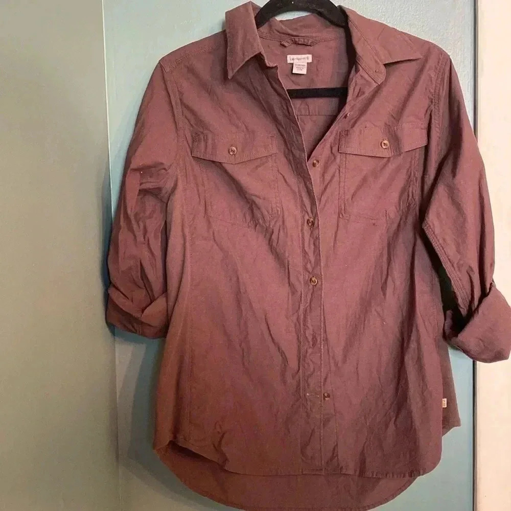 Carhartt women’s brown button down collard shirt - size medium 8/10 - Picture 1 of 8